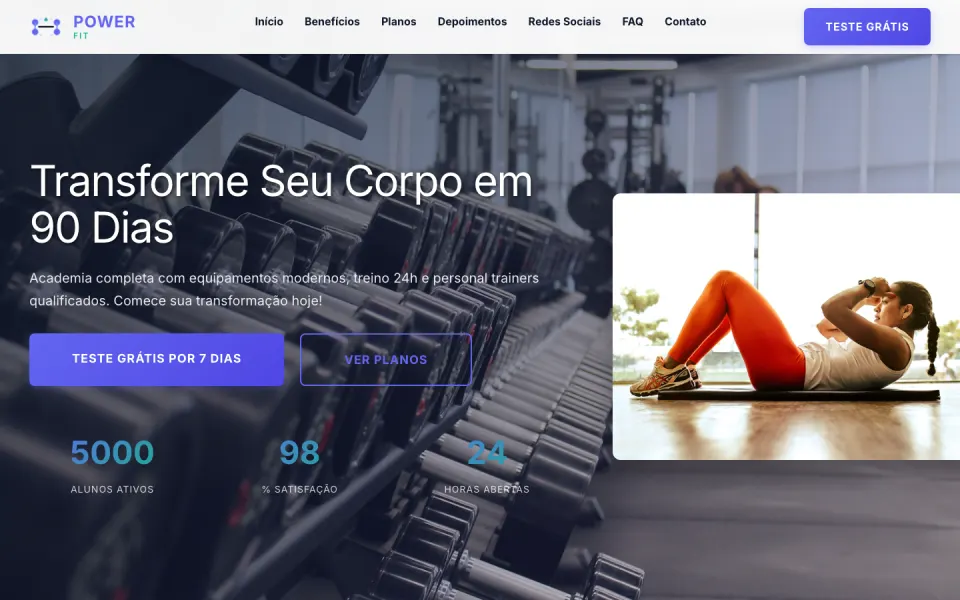 Primeira tela do modelo Academia