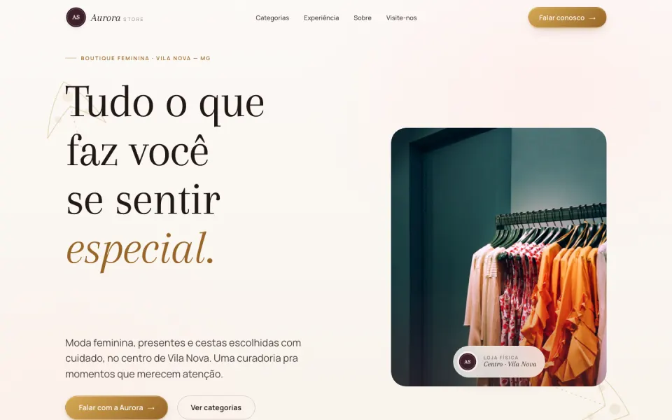 Primeira tela do modelo Boutique Feminina