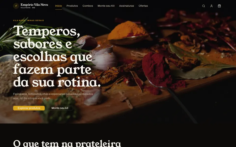 Primeira tela do modelo Empório com Loja Online