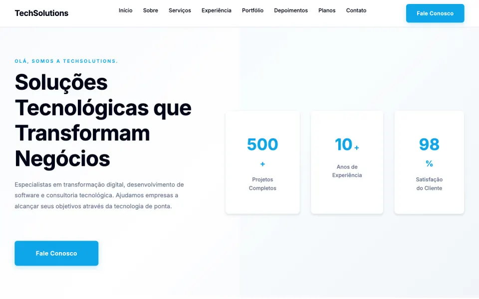 Primeira tela do modelo Empresa de Tecnologia