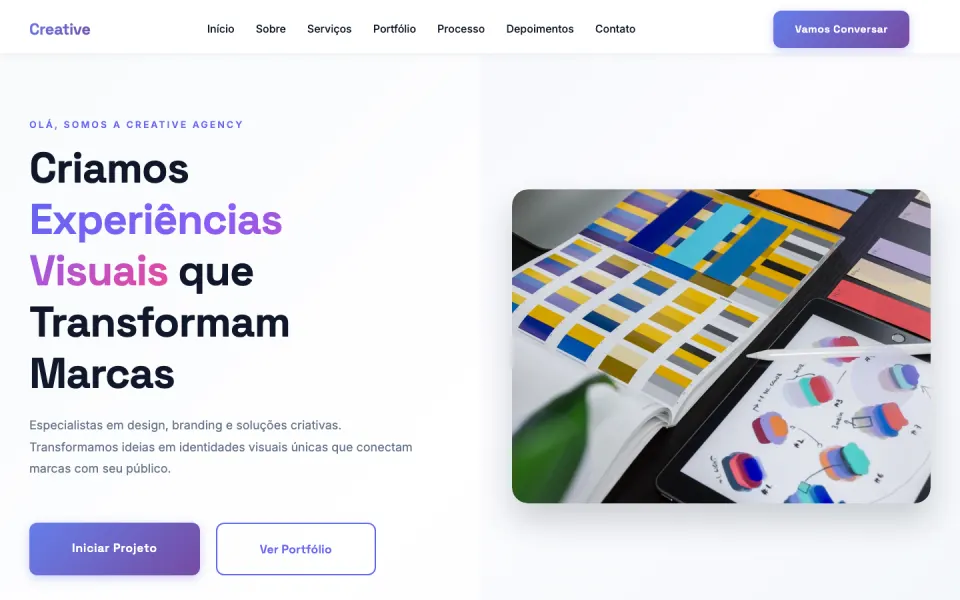 Primeira tela do modelo Estúdio de Branding