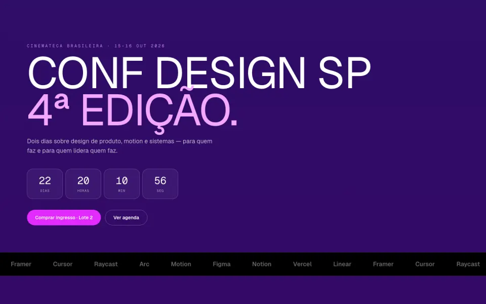 Primeira tela do modelo Evento / Conferência
