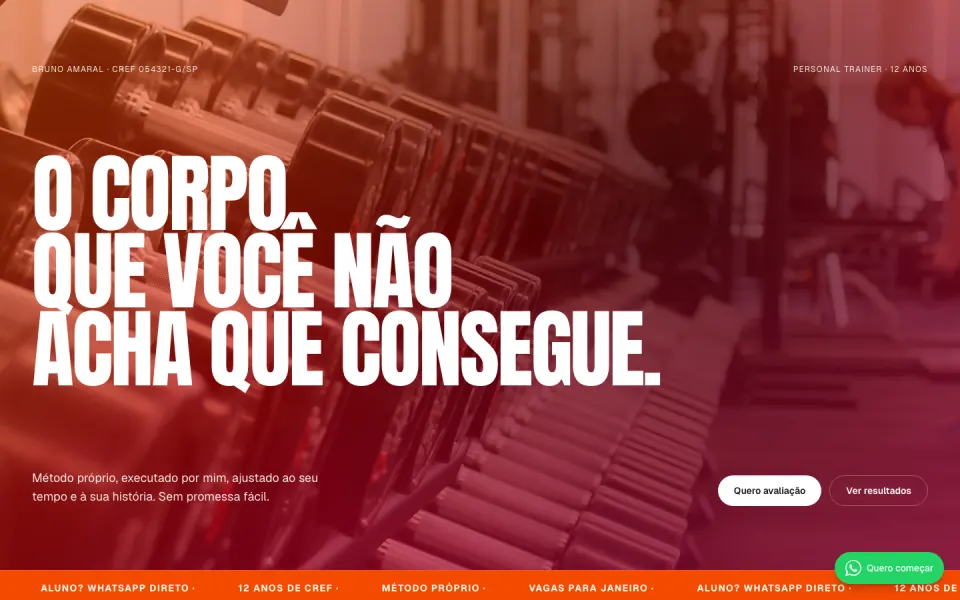 Primeira tela do modelo Personal Trainer